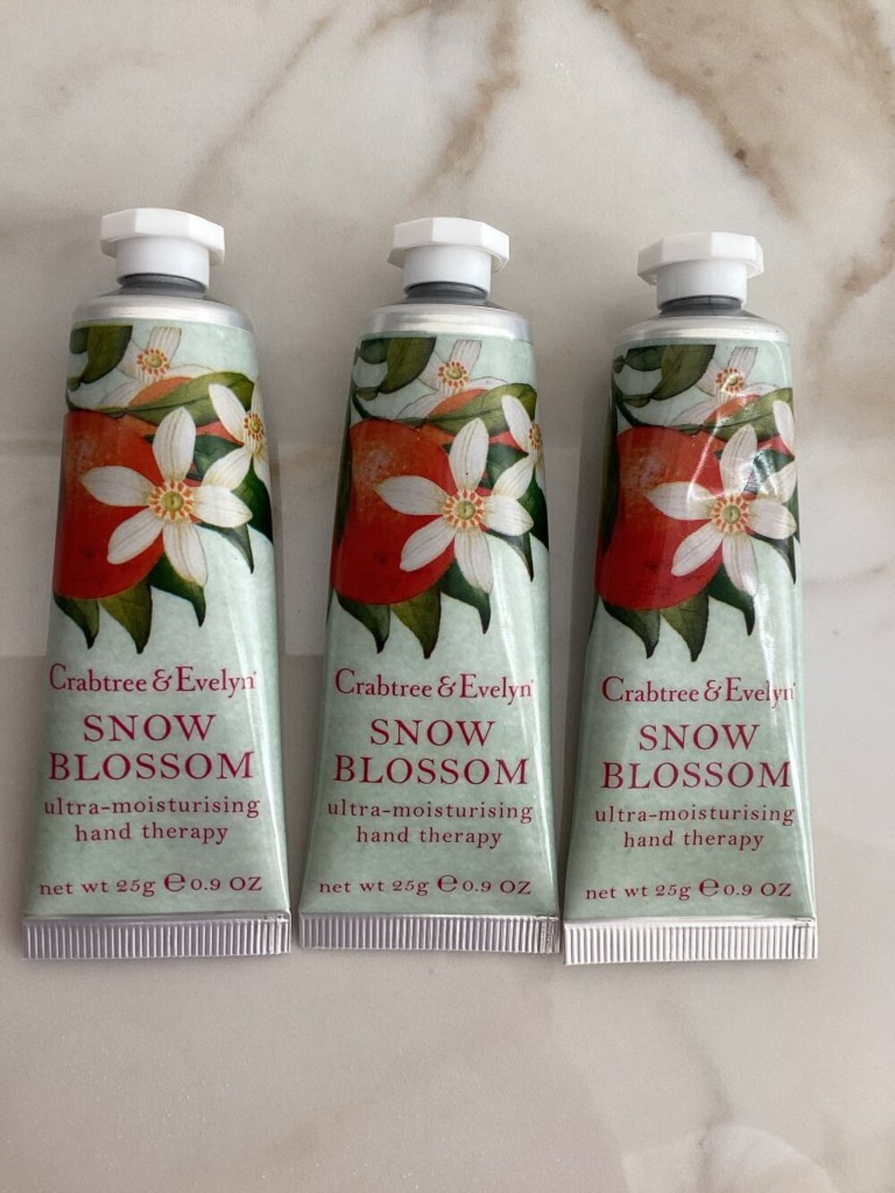 NEW! LOT OF 3 Crabtree & Evelyn SNOW BLOSSOM HAND THERAPY 0.9oz LIMITED EDITION